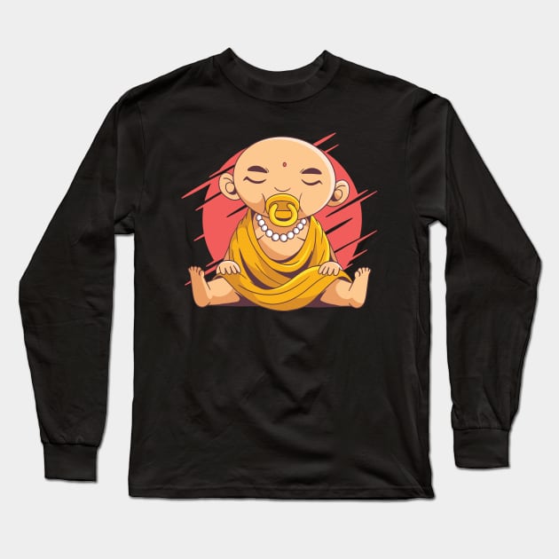 Funny Baby Buddha Yoga Meditating Gift Long Sleeve T-Shirt by Ramadangonim